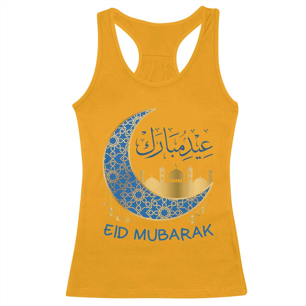 Eid Mubarak Crescent Moon Mosque Racerback Tank Top Arabic Calligraphy Islamic Celebration Gift TS02 Gold Print Your Wear