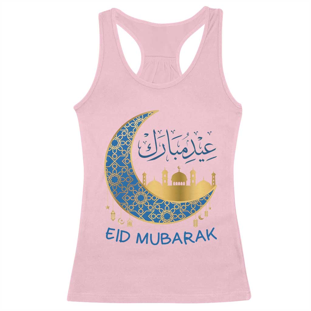 Eid Mubarak Crescent Moon Mosque Racerback Tank Top Arabic Calligraphy Islamic Celebration Gift TS02 Light Pink Print Your Wear