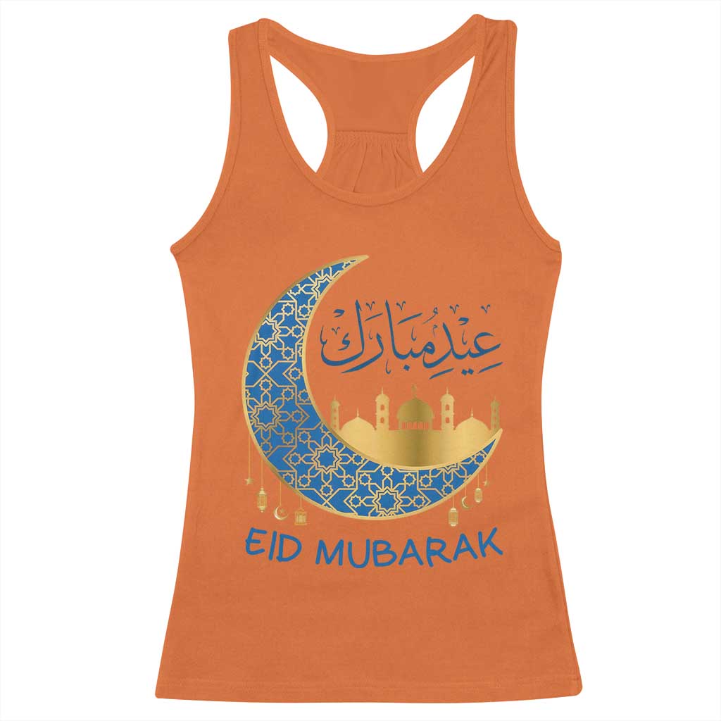 Eid Mubarak Crescent Moon Mosque Racerback Tank Top Arabic Calligraphy Islamic Celebration Gift TS02 Orange Print Your Wear