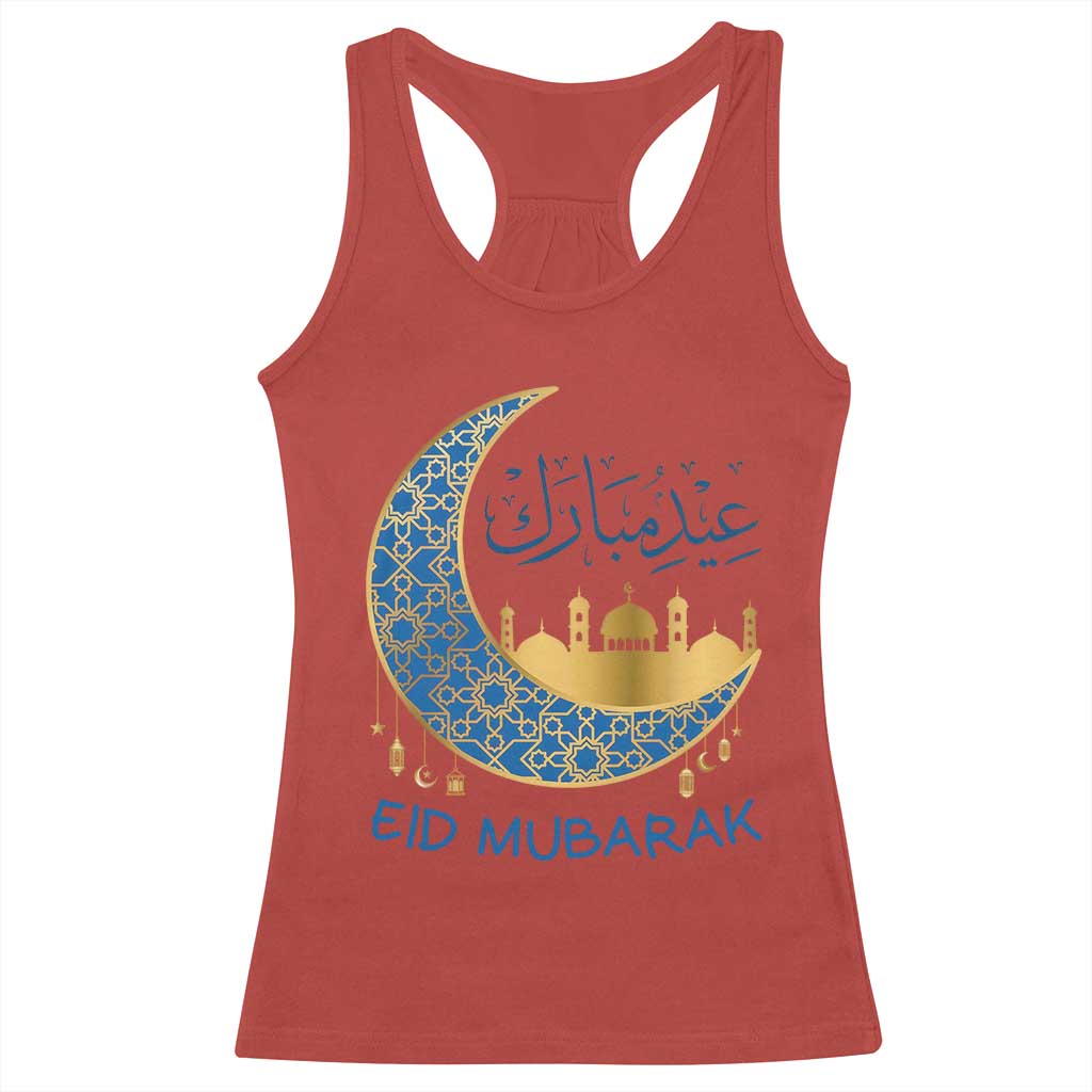 Eid Mubarak Crescent Moon Mosque Racerback Tank Top Arabic Calligraphy Islamic Celebration Gift TS02 Red Print Your Wear