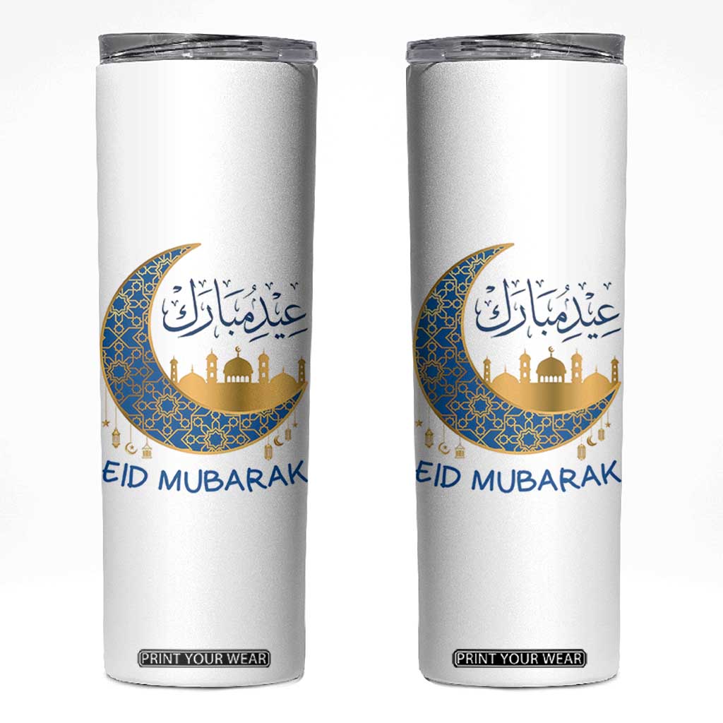 Eid Mubarak Crescent Moon Mosque Skinny Tumbler Arabic Calligraphy Islamic Celebration Gift TS02 White Print Your Wear
