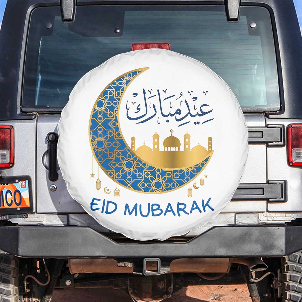 Eid Mubarak Crescent Moon Mosque Spare Tire Cover Arabic Calligraphy Islamic Celebration Gift TS02 No hole White Print Your Wear