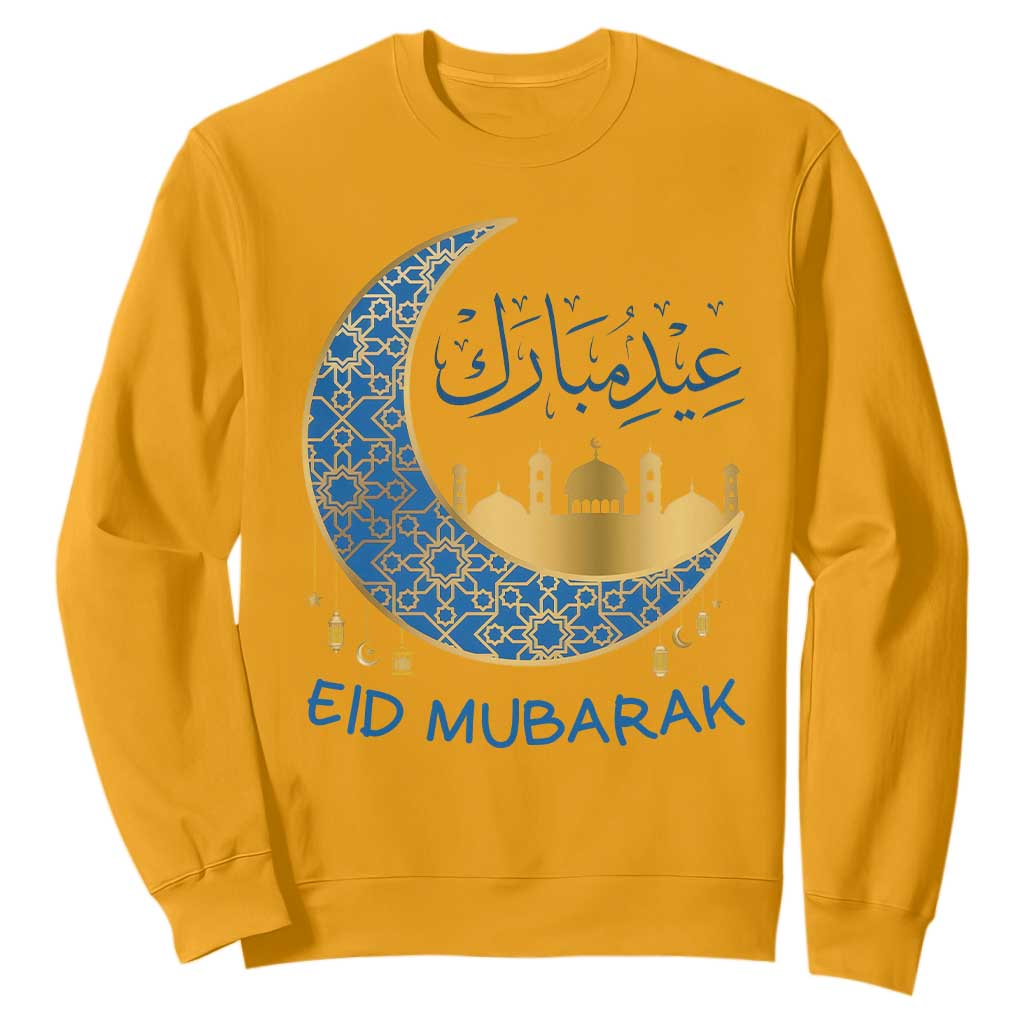Eid Mubarak Crescent Moon Mosque Sweatshirt Arabic Calligraphy Islamic Celebration Gift TS02 Gold Print Your Wear