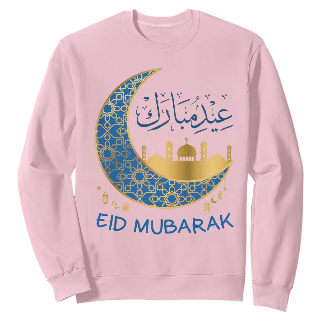 Eid Mubarak Crescent Moon Mosque Sweatshirt Arabic Calligraphy Islamic Celebration Gift TS02 Light Pink Print Your Wear