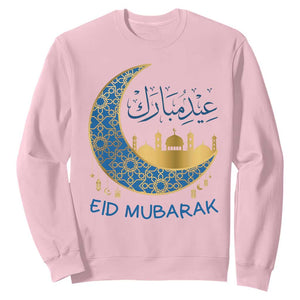 Eid Mubarak Crescent Moon Mosque Sweatshirt Arabic Calligraphy Islamic Celebration Gift TS02 Light Pink Print Your Wear