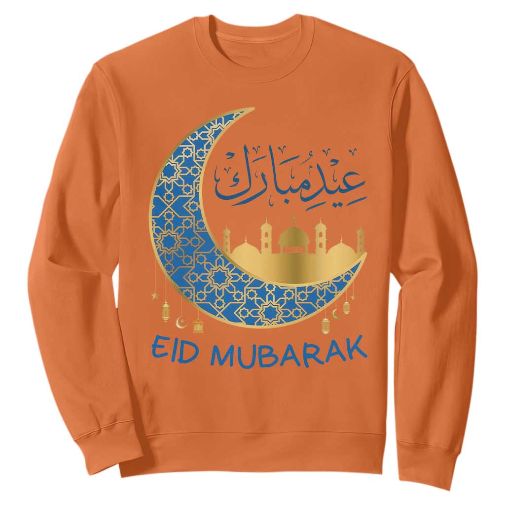Eid Mubarak Crescent Moon Mosque Sweatshirt Arabic Calligraphy Islamic Celebration Gift TS02 Orange Print Your Wear