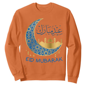 Eid Mubarak Crescent Moon Mosque Sweatshirt Arabic Calligraphy Islamic Celebration Gift TS02 Orange Print Your Wear