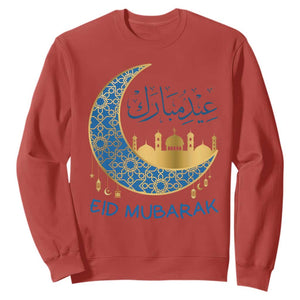 Eid Mubarak Crescent Moon Mosque Sweatshirt Arabic Calligraphy Islamic Celebration Gift TS02 Red Print Your Wear