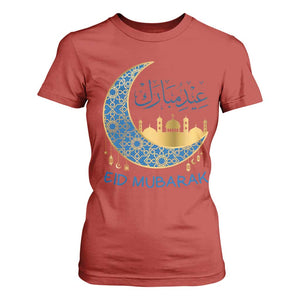 Eid Mubarak Crescent Moon Mosque T Shirt For Women Arabic Calligraphy Islamic Celebration Gift TS02 Red Print Your Wear