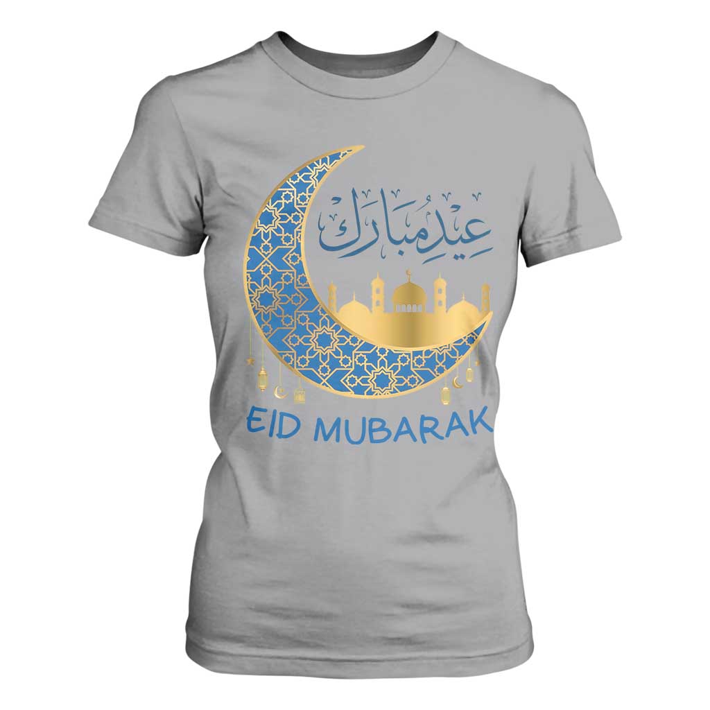 Eid Mubarak Crescent Moon Mosque T Shirt For Women Arabic Calligraphy Islamic Celebration Gift TS02 Sport Gray Print Your Wear