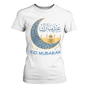 Eid Mubarak Crescent Moon Mosque T Shirt For Women Arabic Calligraphy Islamic Celebration Gift TS02 White Print Your Wear