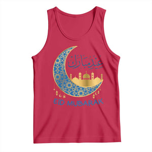 Eid Mubarak Crescent Moon Mosque Tank Top Arabic Calligraphy Islamic Celebration Gift TS02 Red Print Your Wear