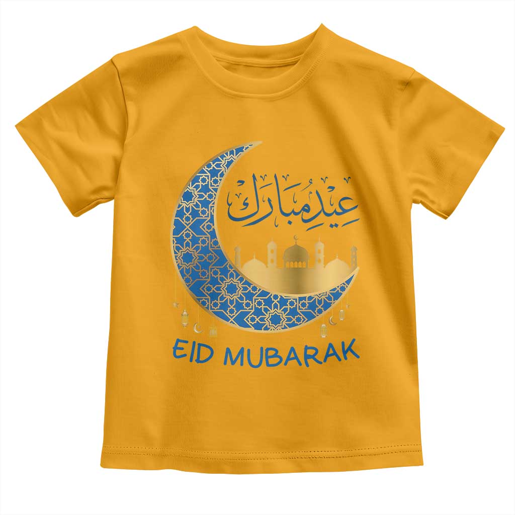 Eid Mubarak Crescent Moon Mosque Toddler T Shirt Arabic Calligraphy Islamic Celebration Gift TS02 Gold Print Your Wear