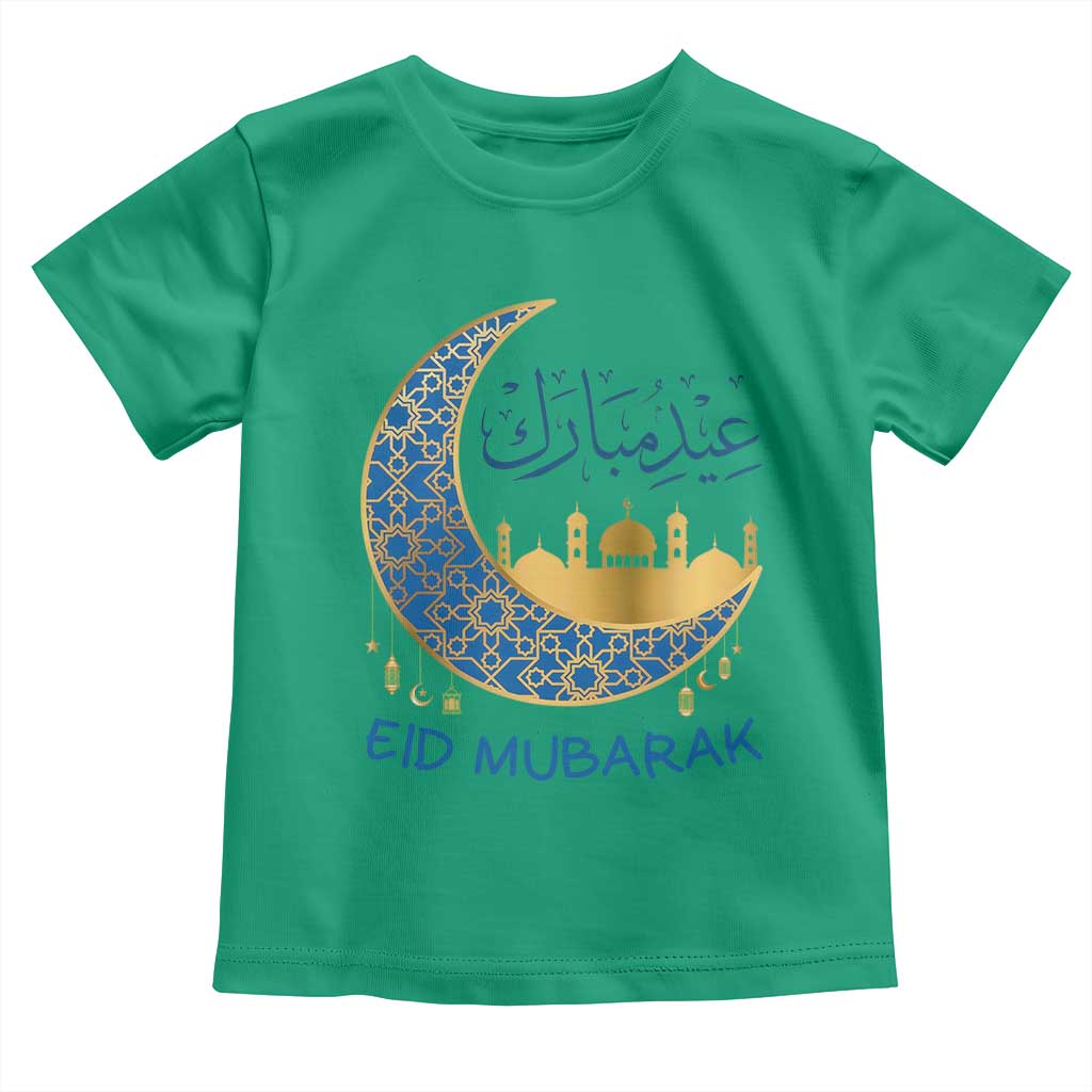Eid Mubarak Crescent Moon Mosque Toddler T Shirt Arabic Calligraphy Islamic Celebration Gift TS02 Irish Green Print Your Wear