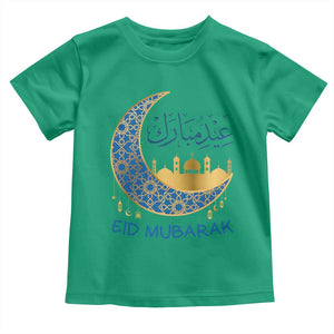 Eid Mubarak Crescent Moon Mosque Toddler T Shirt Arabic Calligraphy Islamic Celebration Gift TS02 Irish Green Print Your Wear