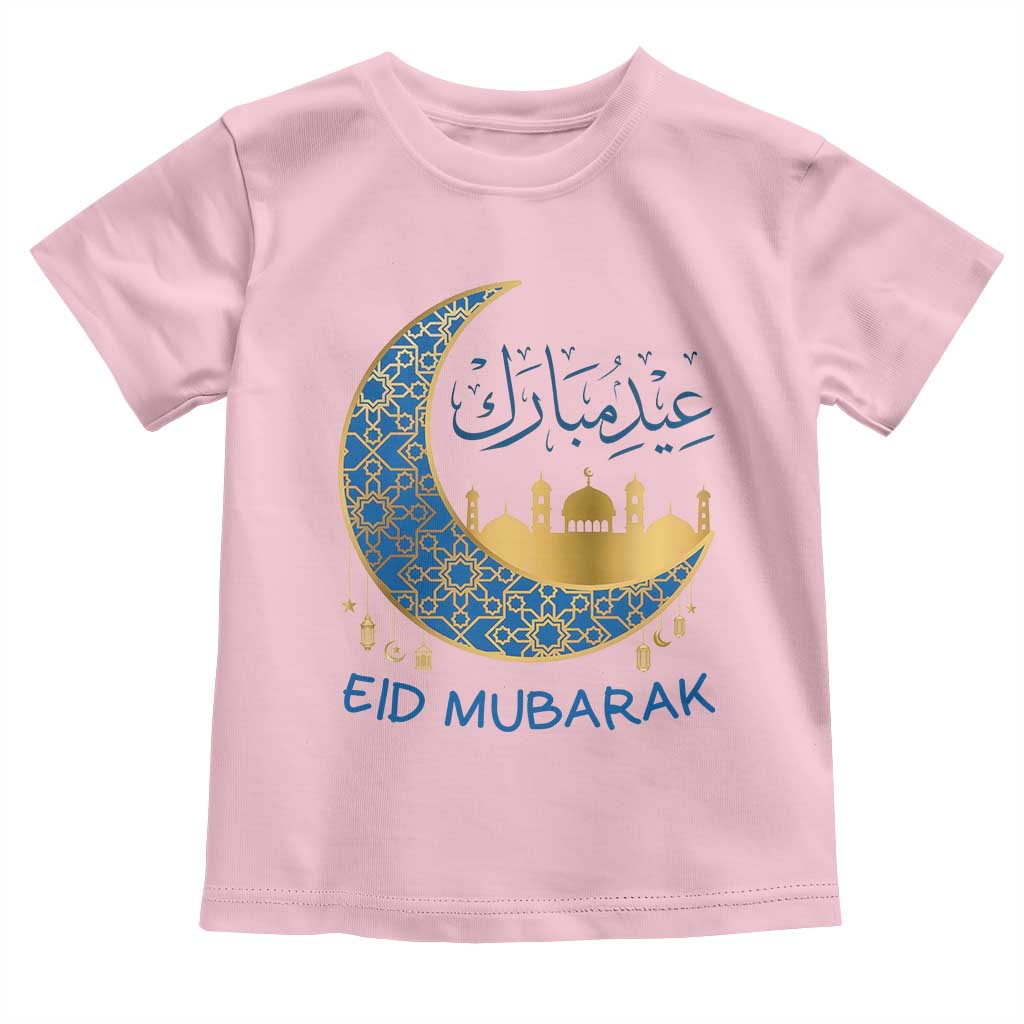Eid Mubarak Crescent Moon Mosque Toddler T Shirt Arabic Calligraphy Islamic Celebration Gift TS02 Light Pink Print Your Wear