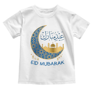 Eid Mubarak Crescent Moon Mosque Toddler T Shirt Arabic Calligraphy Islamic Celebration Gift TS02 White Print Your Wear