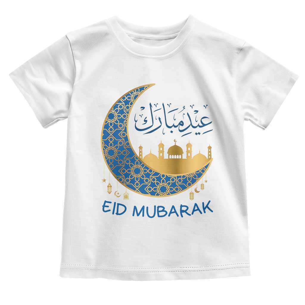 Eid Mubarak Crescent Moon Mosque Toddler T Shirt Arabic Calligraphy Islamic Celebration Gift TS02 White Print Your Wear