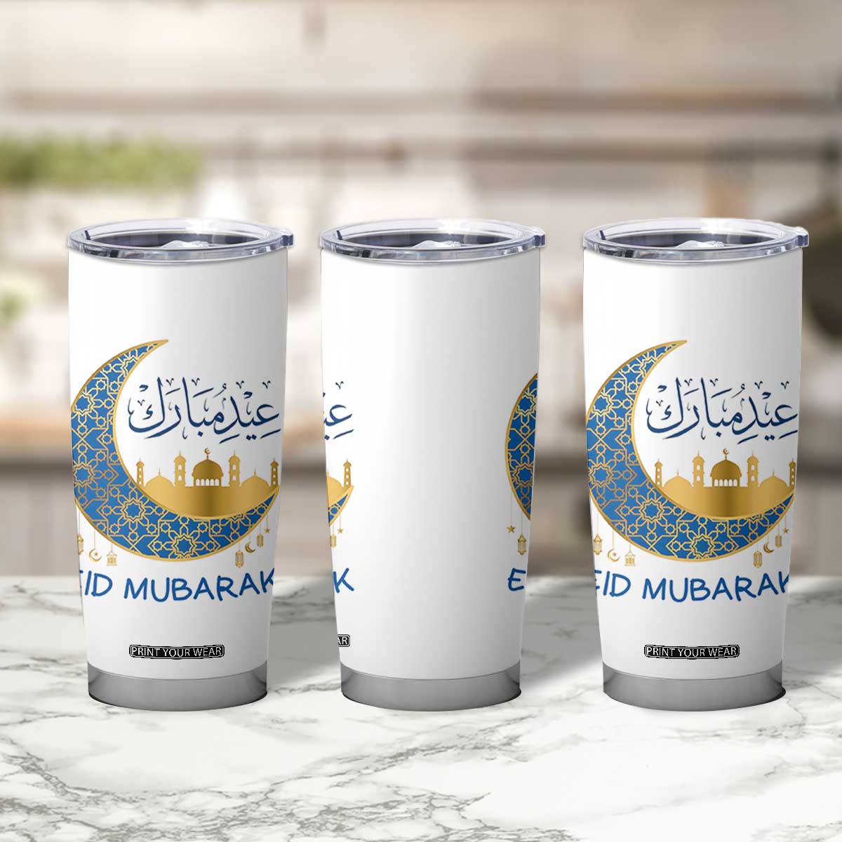 Eid Mubarak Crescent Moon Mosque Tumbler Cup Arabic Calligraphy Islamic Celebration Gift TS02 Print Your Wear