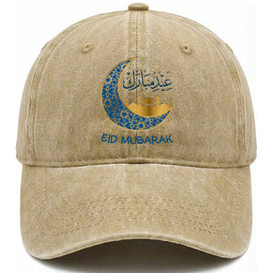 Eid Mubarak Crescent Moon Mosque Washed Cotton Baseball Cap Arabic Calligraphy Islamic Celebration Gift