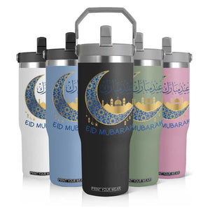 Eid Mubarak Crescent Moon Mosque Flip Straw Tumbler Arabic Calligraphy Islamic Celebration Gift TS02 Print Your Wear