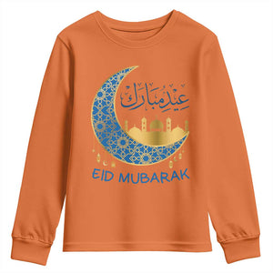 Eid Mubarak Crescent Moon Mosque Youth Sweatshirt Arabic Calligraphy Islamic Celebration Gift TS02 Orange Print Your Wear