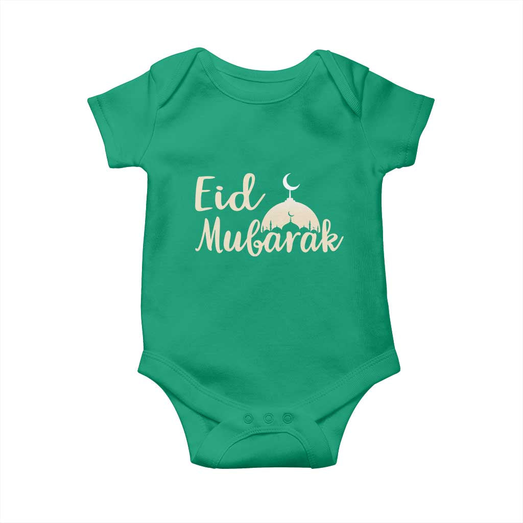 Eid Mubarak Mosque Silhouette Baby Onesie Islamic Holiday Celebration TS02 Irish Green Print Your Wear