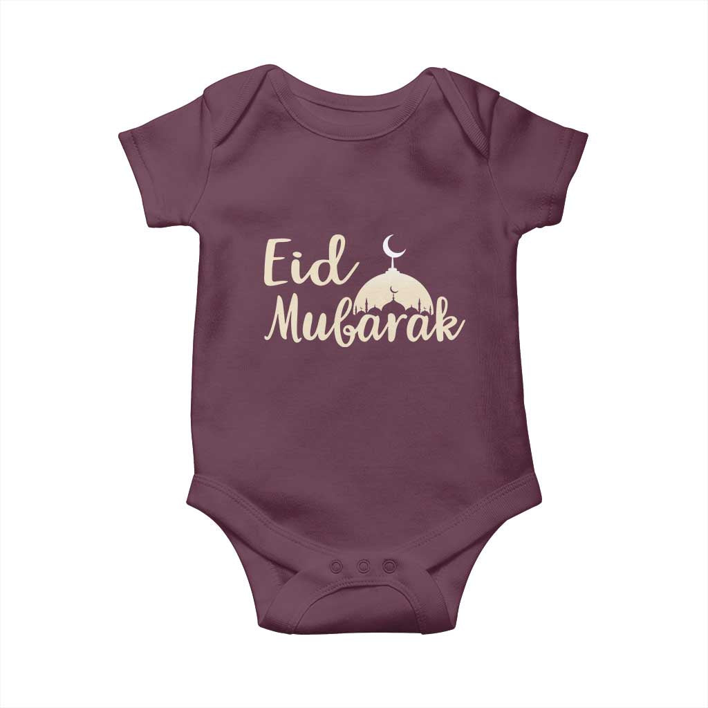 Eid Mubarak Mosque Silhouette Baby Onesie Islamic Holiday Celebration TS02 Maroon Print Your Wear