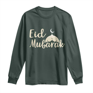 Eid Mubarak Mosque Silhouette Long Sleeve Shirt Islamic Holiday Celebration TS02 Dark Forest Green Print Your Wear