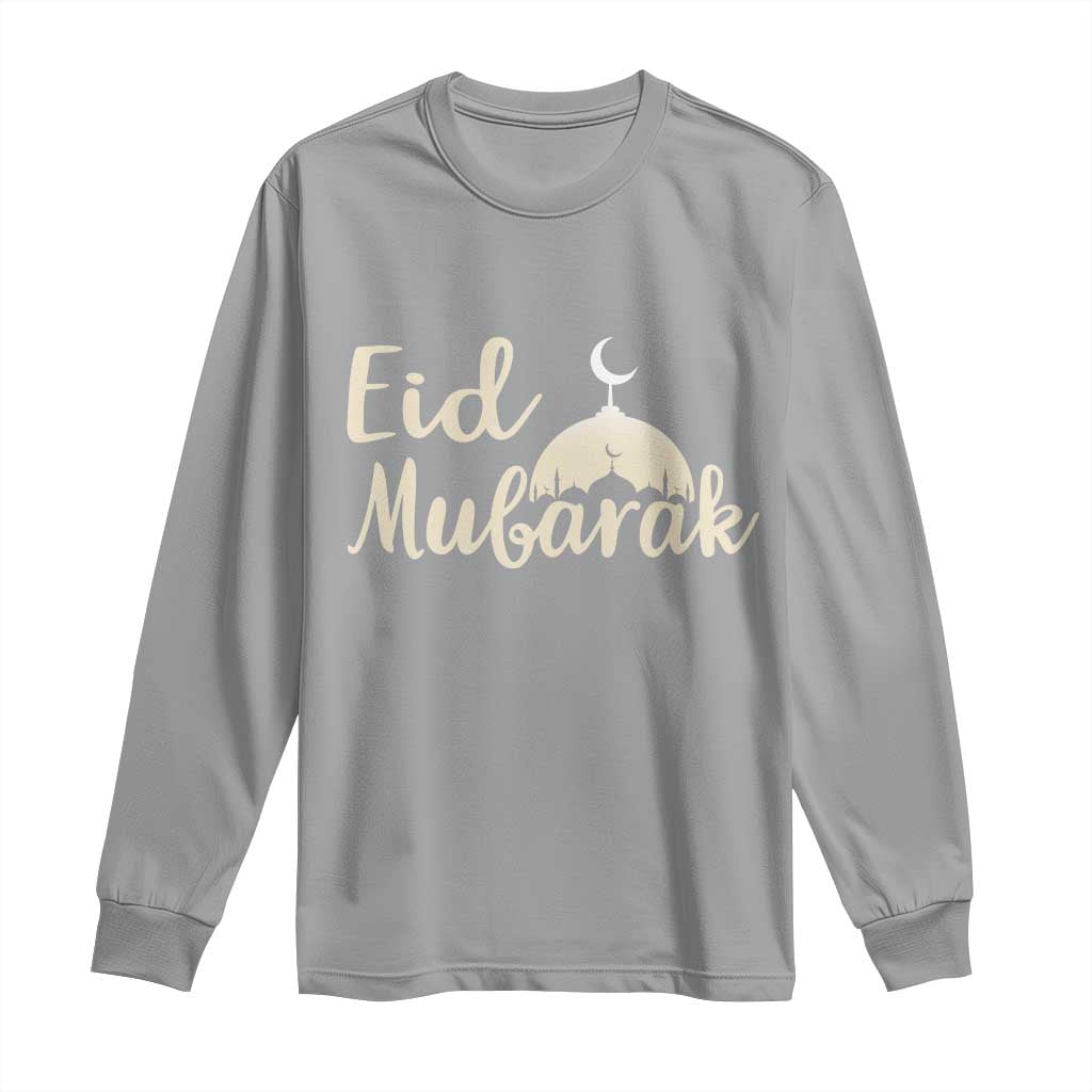 Eid Mubarak Mosque Silhouette Long Sleeve Shirt Islamic Holiday Celebration TS02 Sport Gray Print Your Wear