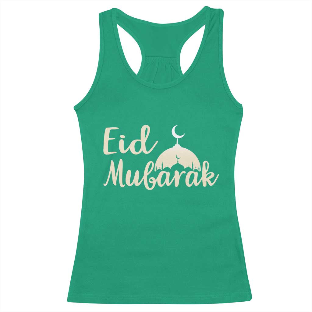 Eid Mubarak Mosque Silhouette Racerback Tank Top Islamic Holiday Celebration TS02 Irish Green Print Your Wear