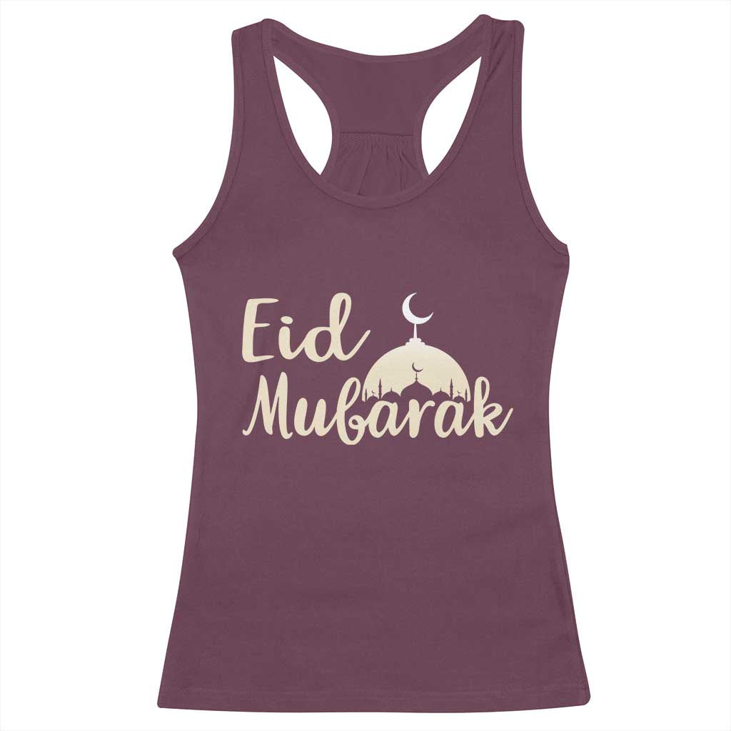 Eid Mubarak Mosque Silhouette Racerback Tank Top Islamic Holiday Celebration TS02 Maroon Print Your Wear