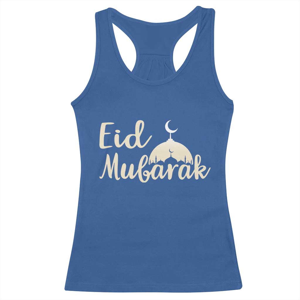 Eid Mubarak Mosque Silhouette Racerback Tank Top Islamic Holiday Celebration TS02 Royal Blue Print Your Wear