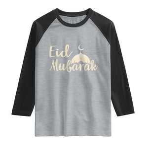 Eid Mubarak Mosque Silhouette Raglan Shirt Islamic Holiday Celebration TS02 Heather Gray Black Print Your Wear