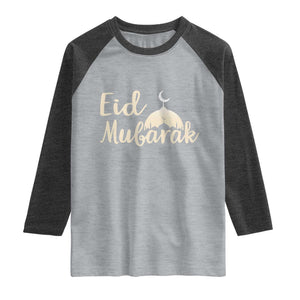 Eid Mubarak Mosque Silhouette Raglan Shirt Islamic Holiday Celebration TS02 Heather Gray Heather Charcoal Print Your Wear