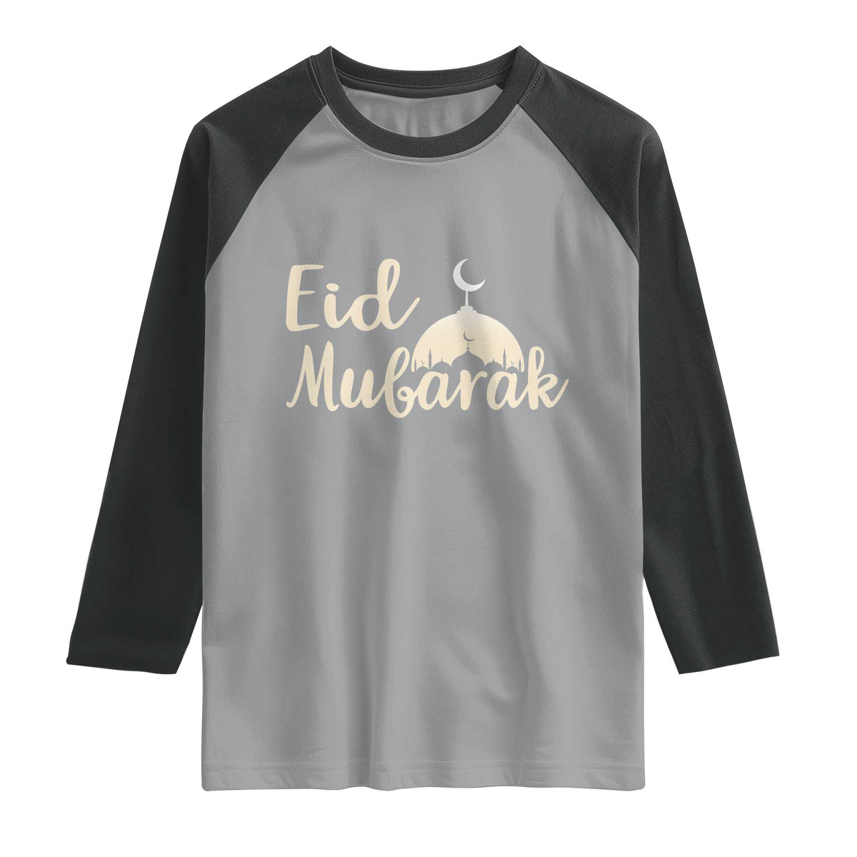 Eid Mubarak Mosque Silhouette Raglan Shirt Islamic Holiday Celebration TS02 Sport Gray Black Print Your Wear