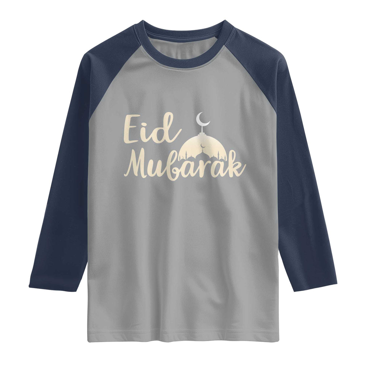 Eid Mubarak Mosque Silhouette Raglan Shirt Islamic Holiday Celebration TS02 Sport Gray Navy Print Your Wear