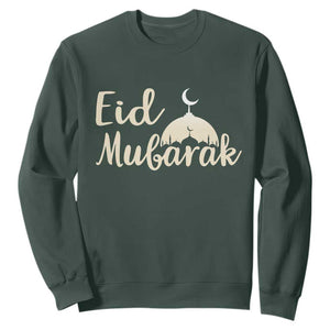 Eid Mubarak Mosque Silhouette Sweatshirt Islamic Holiday Celebration TS02 Dark Forest Green Print Your Wear