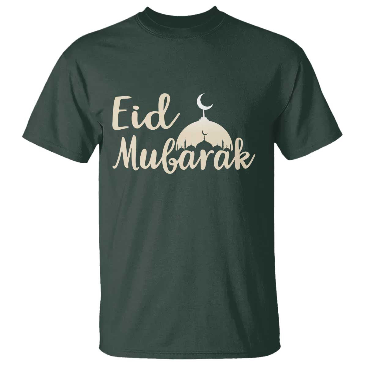 Eid Mubarak Mosque Silhouette T Shirt Islamic Holiday Celebration TS02 Dark Forest Green Print Your Wear