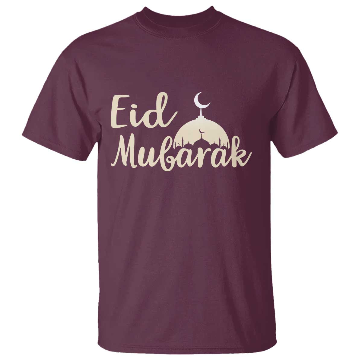 Eid Mubarak Mosque Silhouette T Shirt Islamic Holiday Celebration TS02 Maroon Print Your Wear