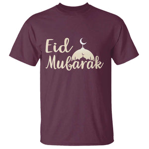 Eid Mubarak Mosque Silhouette T Shirt Islamic Holiday Celebration TS02 Maroon Print Your Wear