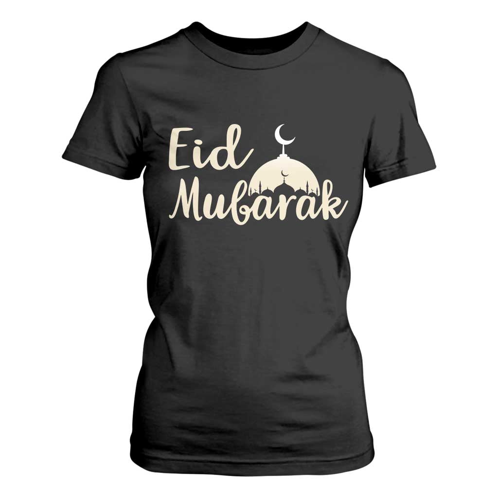 Eid Mubarak Mosque Silhouette T Shirt For Women Islamic Holiday Celebration TS02 Black Print Your Wear