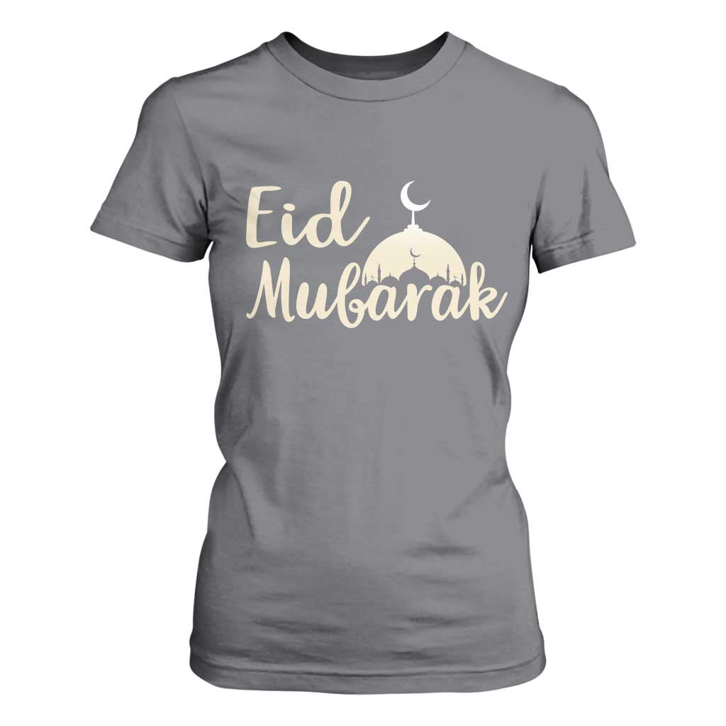Eid Mubarak Mosque Silhouette T Shirt For Women Islamic Holiday Celebration TS02 Charcoal Print Your Wear