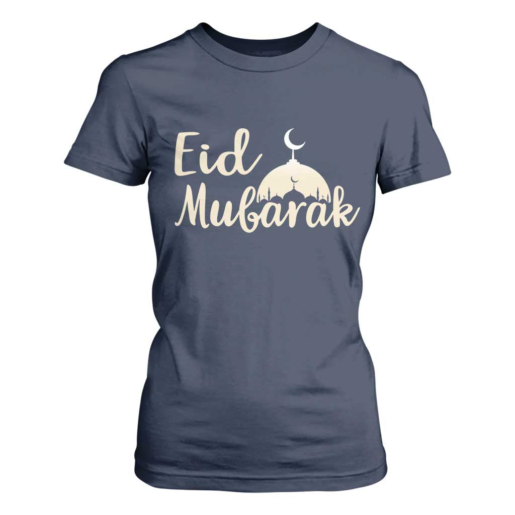 Eid Mubarak Mosque Silhouette T Shirt For Women Islamic Holiday Celebration TS02 Navy Print Your Wear