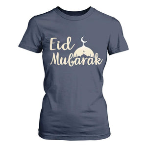 Eid Mubarak Mosque Silhouette T Shirt For Women Islamic Holiday Celebration TS02 Navy Print Your Wear
