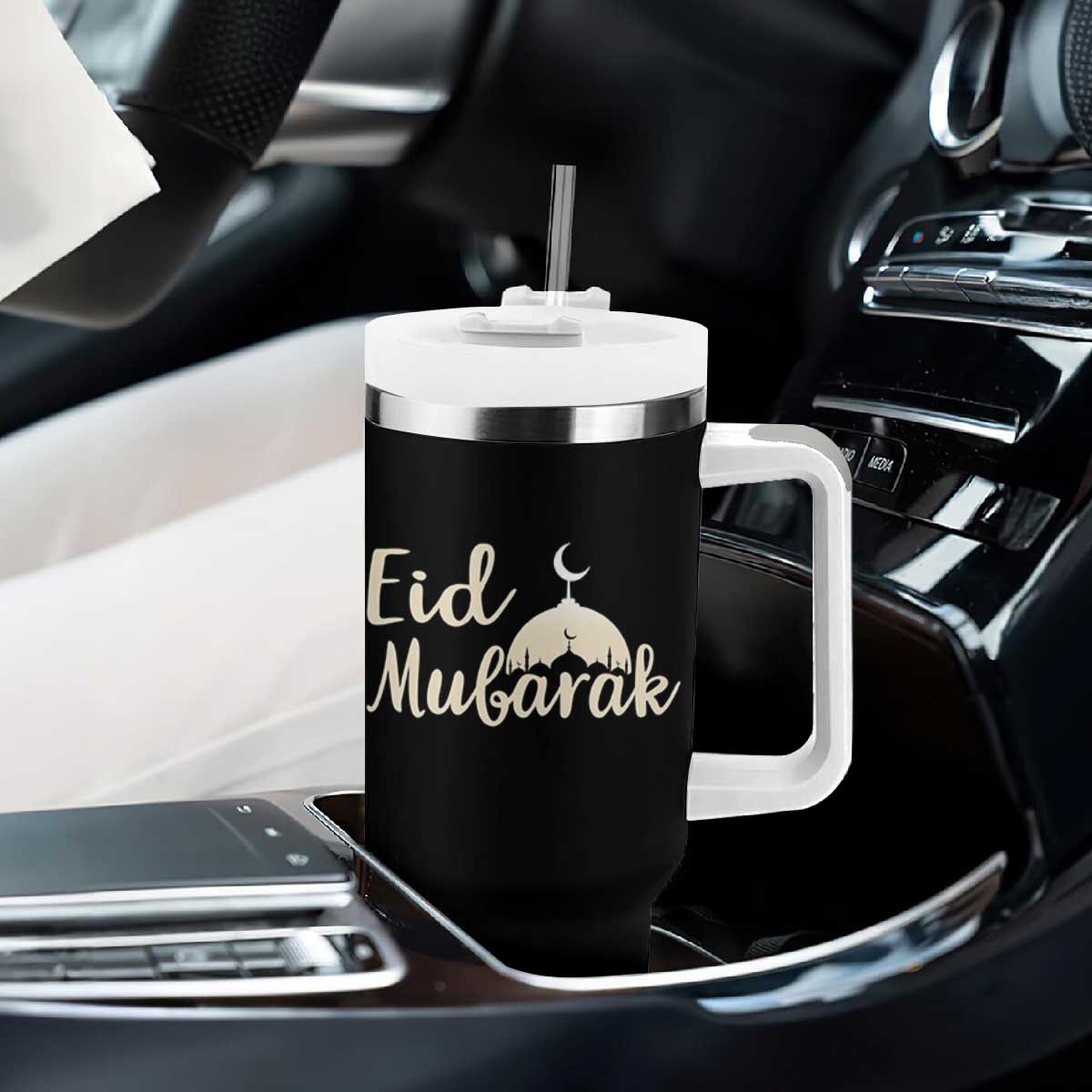 Eid Mubarak Mosque Silhouette Tumbler With Handle Islamic Holiday Celebration TS02 Print Your Wear