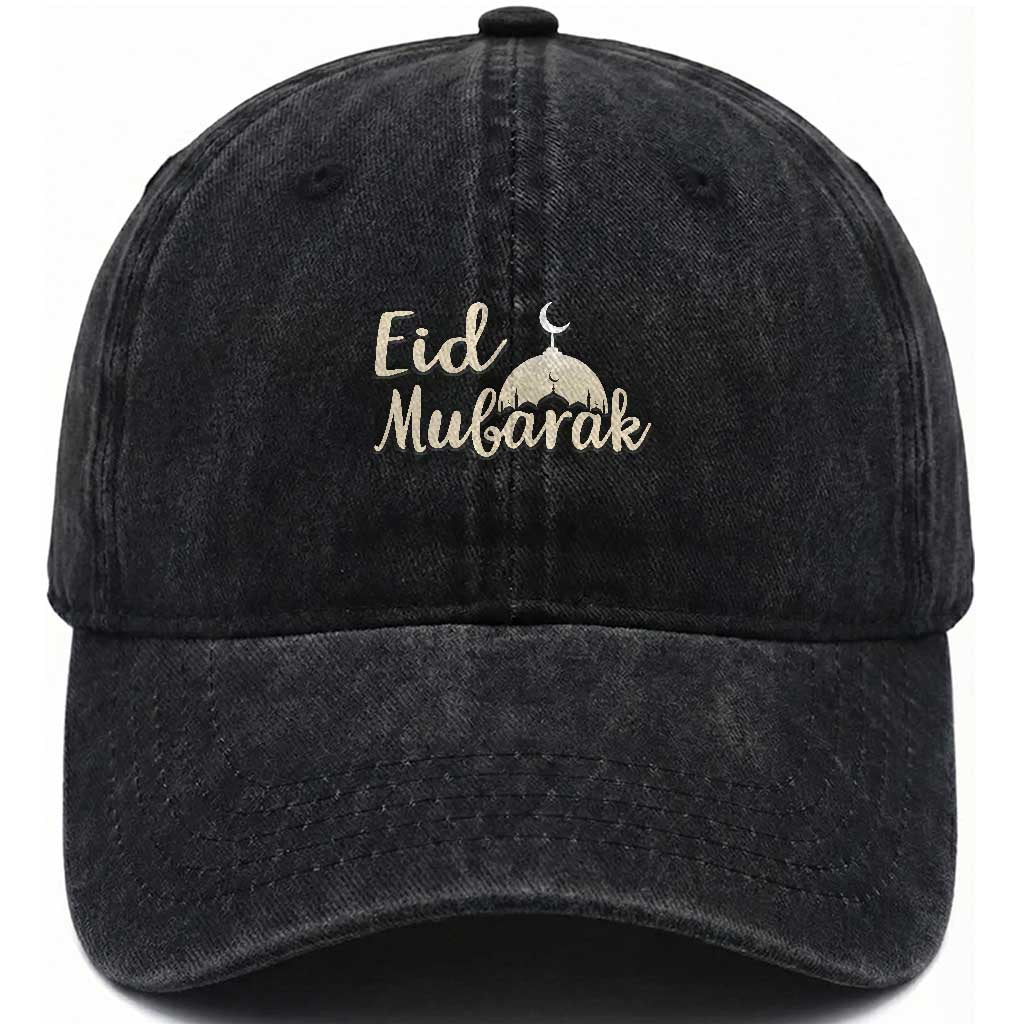 Eid Mubarak Mosque Silhouette Washed Cotton Baseball Cap Islamic Holiday Celebration
