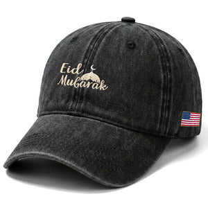Eid Mubarak Mosque Silhouette Washed Cotton Baseball Cap Islamic Holiday Celebration