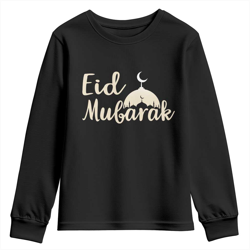 Eid Mubarak Mosque Silhouette Youth Sweatshirt Islamic Holiday Celebration TS02 Black Print Your Wear