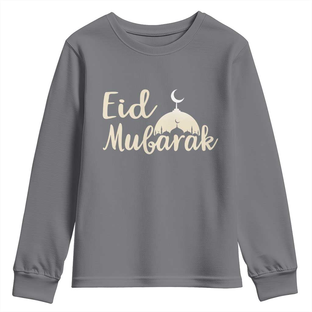 Eid Mubarak Mosque Silhouette Youth Sweatshirt Islamic Holiday Celebration TS02 Charcoal Print Your Wear